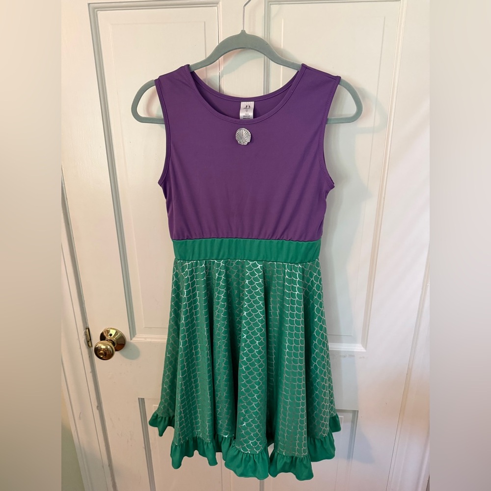 Girls Purple Sleeveless Dress with Green Mermaid Skirt